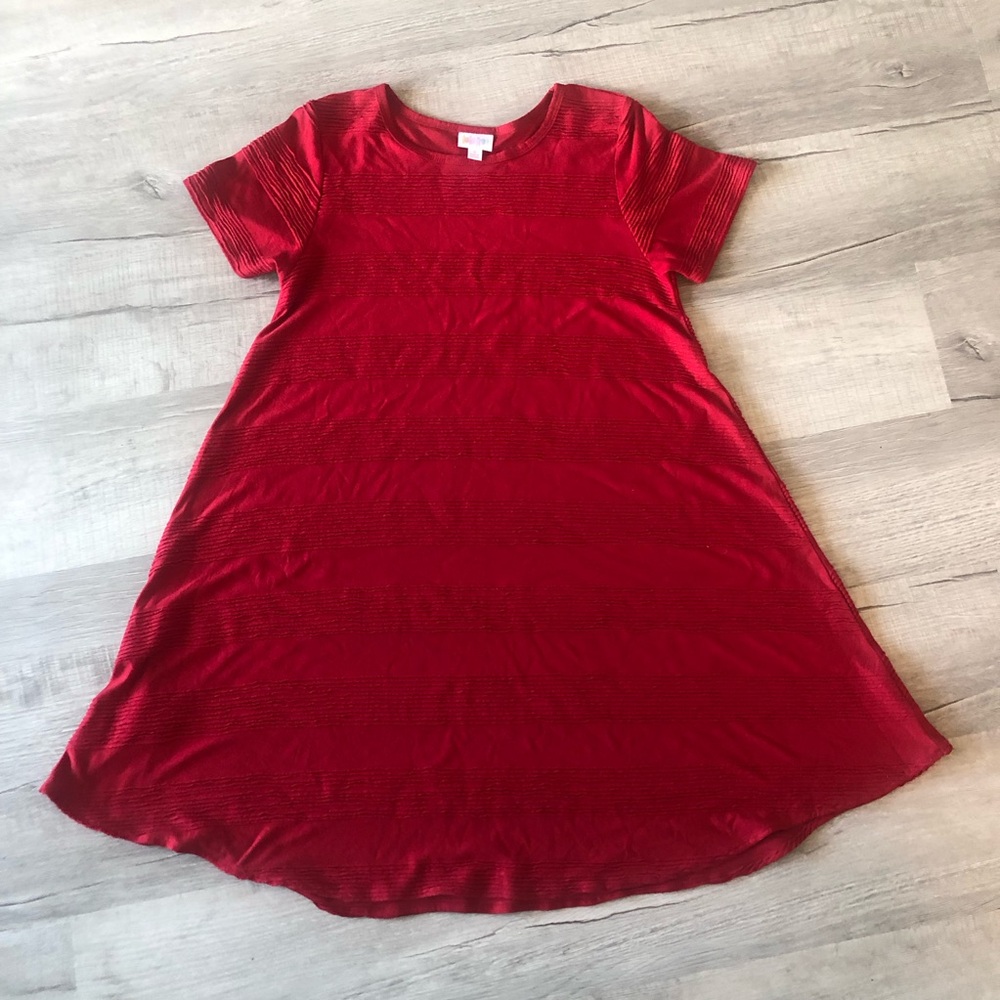 Lularoe Red Pin tucked Carly dress. Small